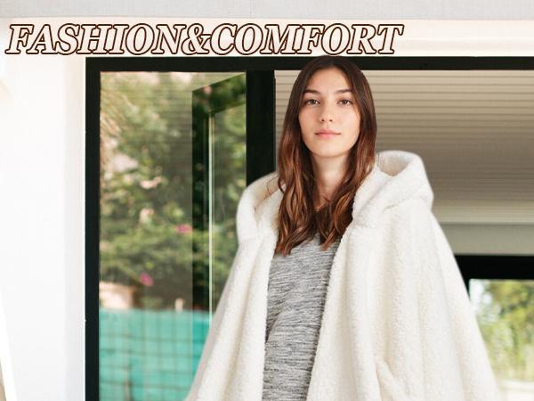 Hixiaohe Wearable Blanket Sherpa Poncho Office Work Warm Cozy Shawl Blanket Plush Cape Wrap  Oversized Hooded Design with Pockets