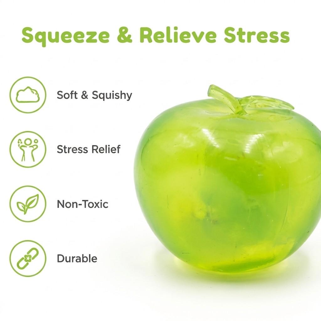 2-PieceSetGlittery AppleShaped Stress Balls Fidget Toys for Anxiety Relief & Stress Reduction  Portable Relaxation Gadgets EyeCatching Transparent Design  Slow-Rising Squeeze Balls EssentiaStress Relievers for the Office or School, Squishy Stress Balls