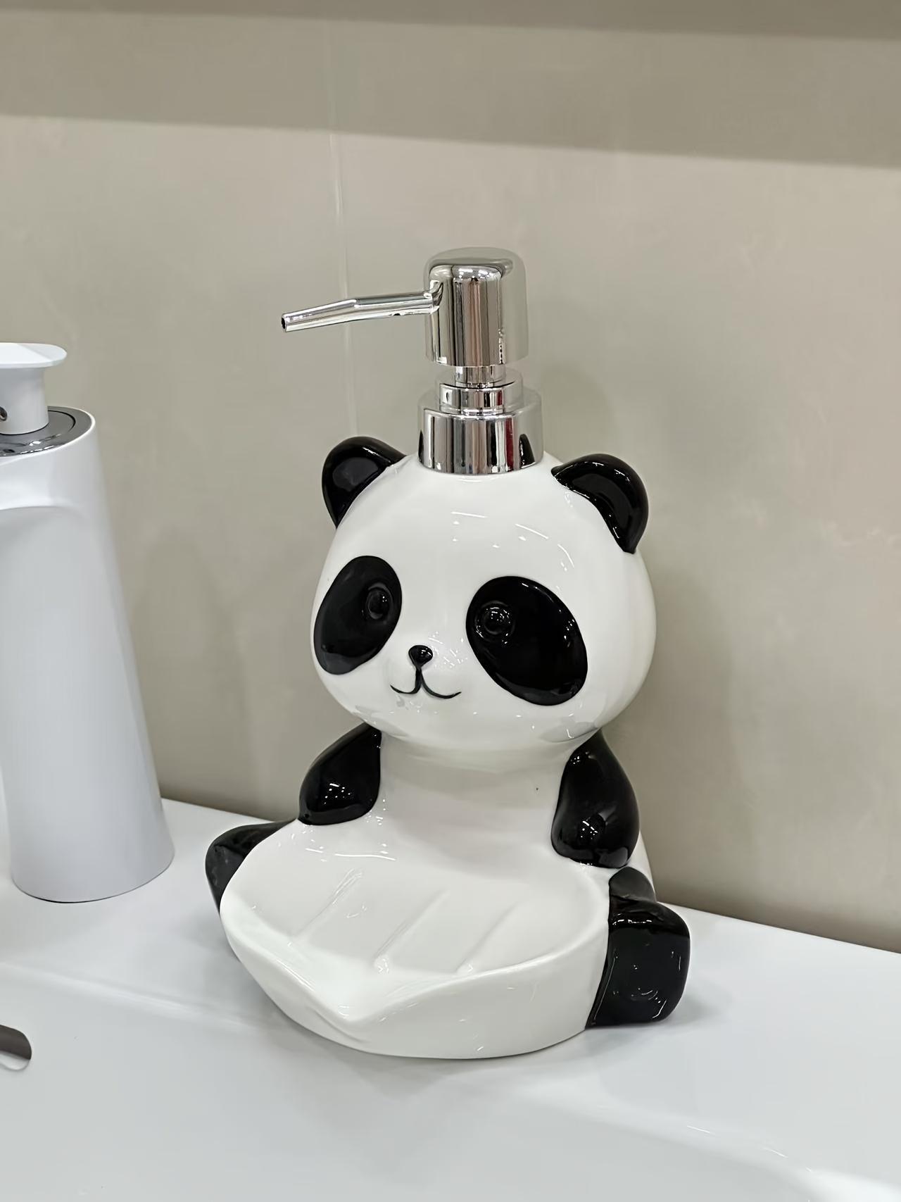 Cute Panda Animal Shape Dual-Use Multi-Purpose Ceramic Dispenser Bottle with Plastic Accents - Holds Lotion, Soap, Hand Wash, Shower Gel, Kitchen Detergent - Bathroom Decor for Kitchen Use
