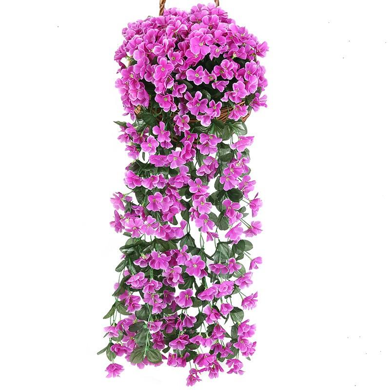 2-Pack Artificial Violet Wall Hanging Basket Flowers, Suspended Wreath Vines Petals, Ideal for Home Party Wedding Outdoor Decorations, Decorative Faux Flowers