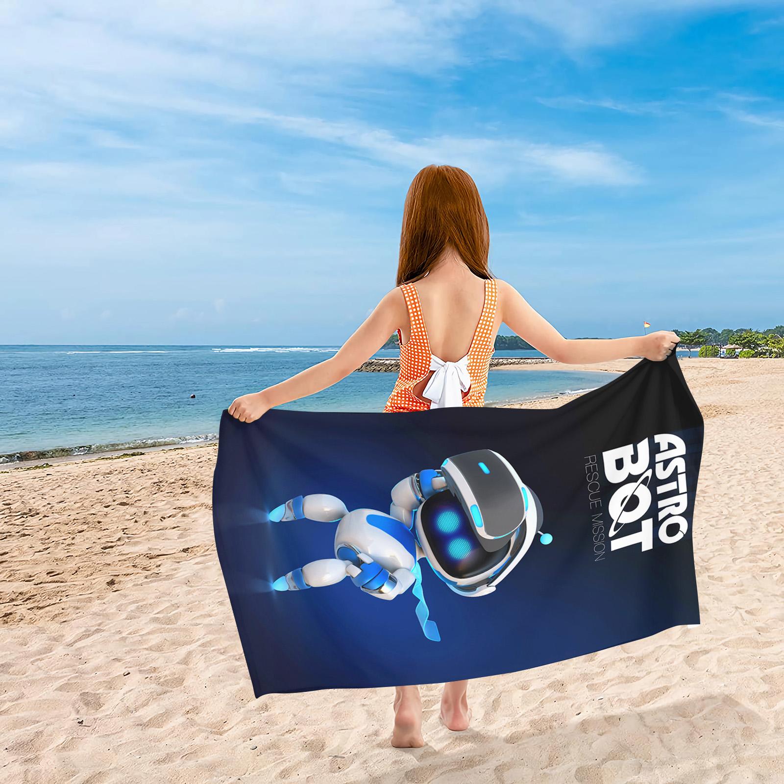 Smart robot pattern beach towel - extra large beach towel, beach bath towel, large size, super absorbent, microfiber beach towel, summer essential, suitable for men, women, girls, and boys, windproof, sun protection, beach, parties, camping, 1 piece