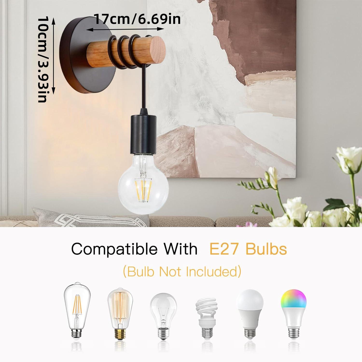 Modern Vintage E27 LED Bedside Lamp, Nordic Creative Wall Light, American Style Wooden Wall Sconce, Simple Hallway Balcony Lighting