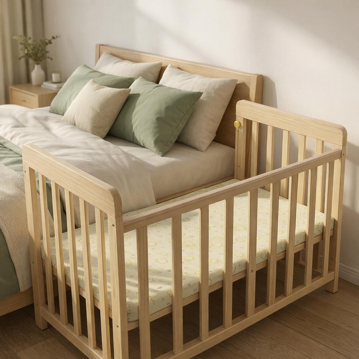 Aobtkel Baby Bassinet Bedside Sleeper - Portable Pine Wood Cribs Convertible, 3-Height Toddler Cot, 0.78in Mattress, Space-Saving Mini Crib for Newborns 0-36 Months WL