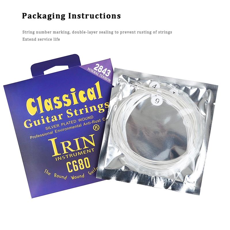 Irin Classical Guitar String Set Nylon Silver Coated Wound Strings 1-6 for Classical Guitar Accessories Durable and High-Quality