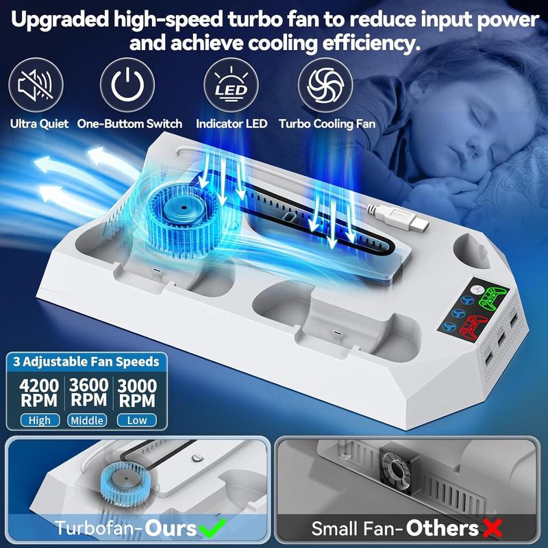 Cooling Stand for PS5/PS5 Slim Console Controller, Gamepad Charging Station, Cooling Docking Station, Console Accessories for Playstation 5, Gaming Items, Tween Gifts Cooling Stand for PS5/PS5 Slim Console Controller, Gamepad Charging Station, Cooling Docking Station, Console Accessories for Playstation 5, Gaming Items, Tween Gifts