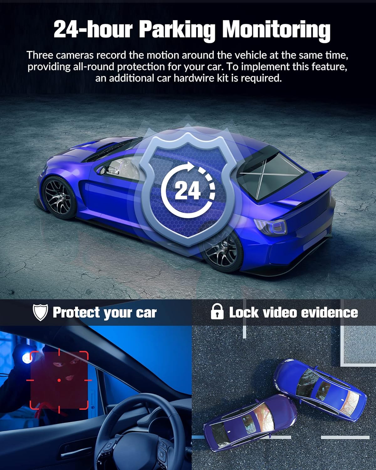 Dash Camera for Cars, 4K Full UHD Dash Cam Front and Rear Inside,Car Camera with Free 32GB SD Card,Built-in Super Night Vision, Loop Recording, WDR,G-Sensor,24 Hours Parking Monitor