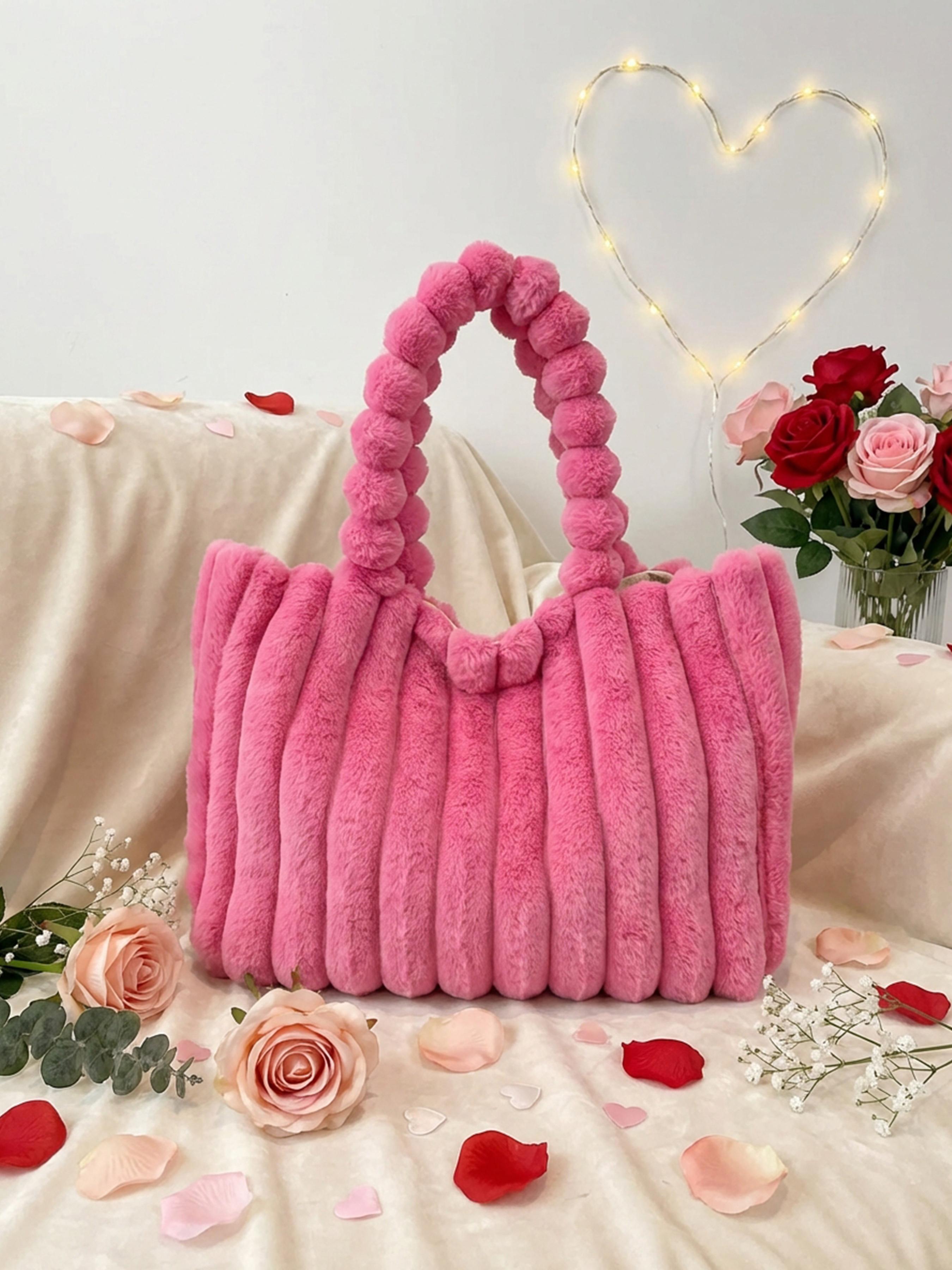 Valentine's Day Large Capacity Plush Tote Bag, Fashion Multi-Purpose Women's Shoulder Bag, Crossbody Tote Bag, Perfect for Winter, Stylish Spacious Handbag
