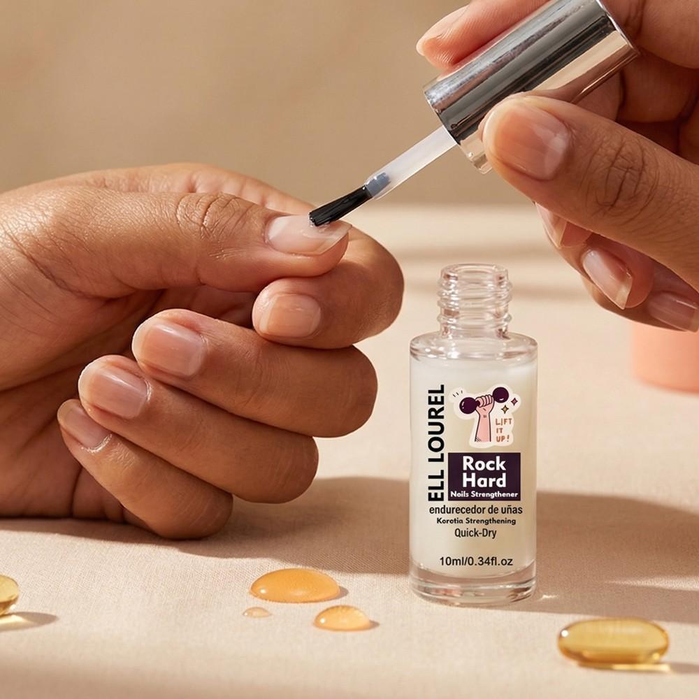 ELL LOUREL Rock Hard Nail Strengthener, 10ml Quick-Dry Keratin Infused Nail Hardener, Maximum Strength Formula for Brittle, Thin & Damaged Nails, Long-Lasting Nail Protection, Salon Quality Endurecedor de Uñas, 0.34fl.oz, Nail Care Serum Oil
