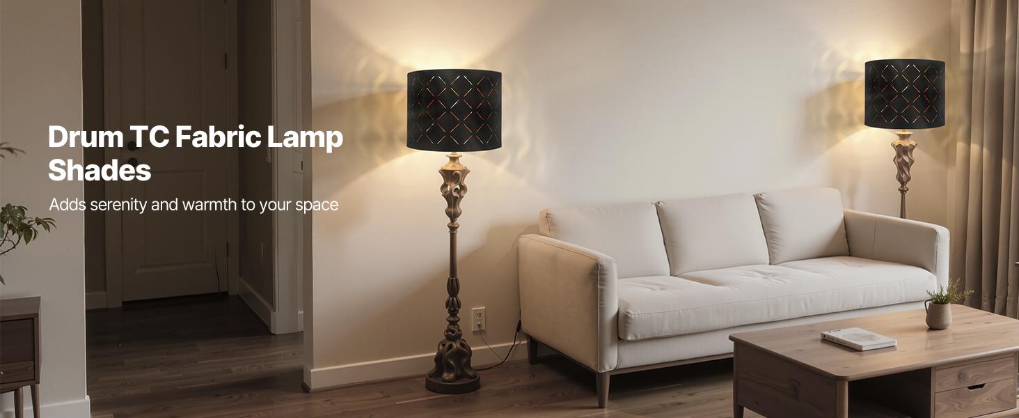 VEVOR Drum Lamp Shade 2 Set, 13 in Topx 13 in Bottomx 10 in High, Medium Drum Lampshade with Harp, Replacement Lamp Shade for Table Lamps Floor Lamps Pendant Lights, Black Diamond Hollow Design