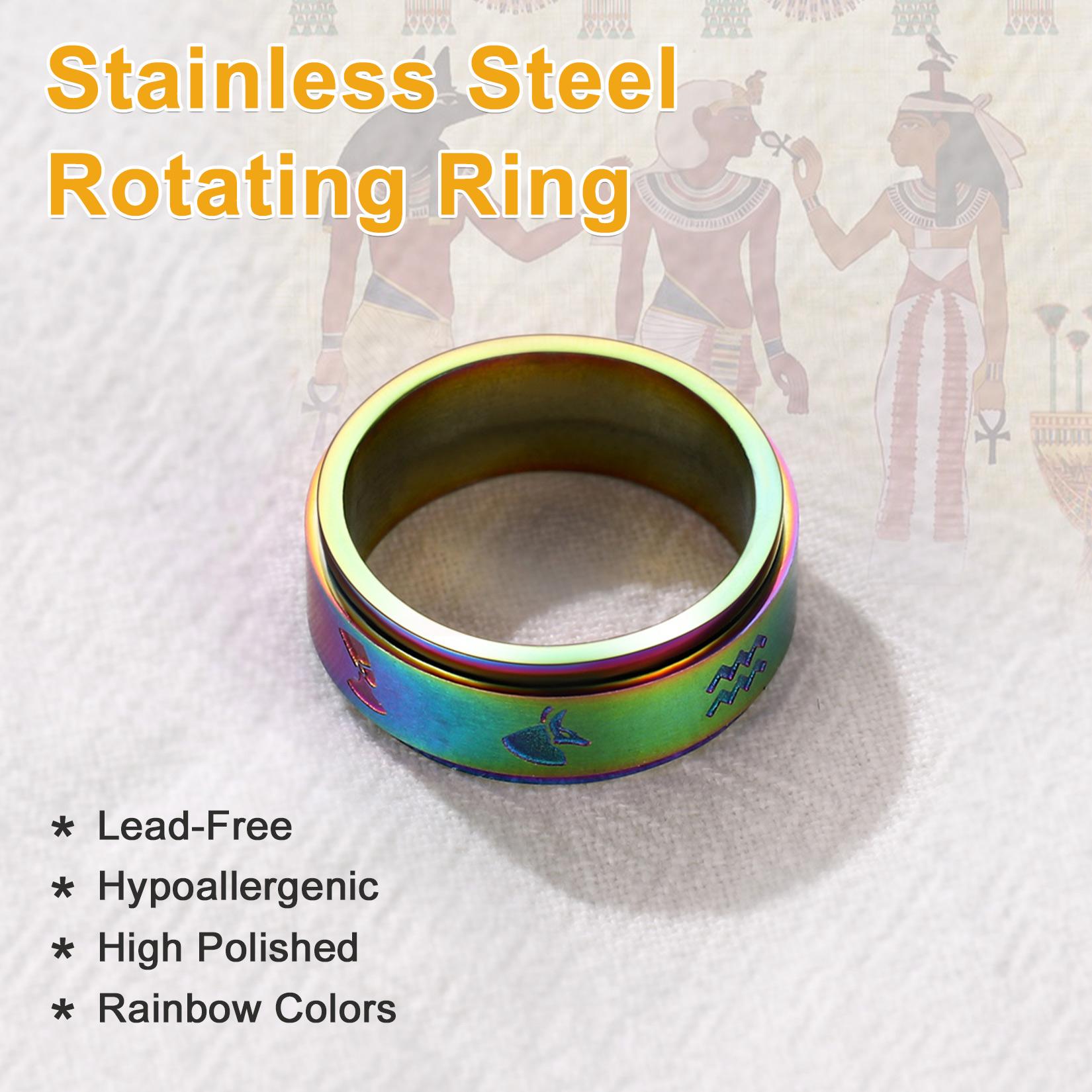 U7 Egyptian Ring Eye of Horus Ring for Men Women Rotatable Ankh Talisman Protection Jewelry Anxiety Release Spinning Ring Cuban Fidget Ring