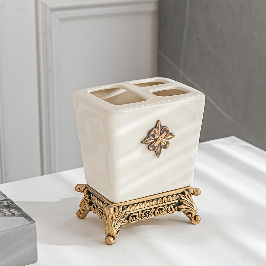 Light Luxury Minimalist Ceramic Ice Crack Pattern Creative Press-Type Hotel Home Bathroom Shower Gel Hand Soap Bottle Toothbrush Holder and Single Bath Accessory Set Bathroom Organizer