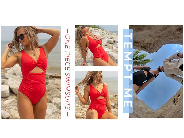 Tempt Me Women's One Piece Swimsuits Sexy Tummy Control Cutout Bathing Suits Ruched V Neck Twist Front Swimwear for Summer Beach Holiday Vacation