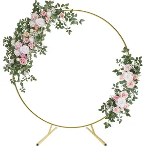 Balloon, 7.4FT Round Wedding Arch with Extended Base for Ceremony, Stable Circle Arch Backdrop Stand Metal, Frame with Two Water Bags for Birthday Party Baby Shower Decoration, Gold