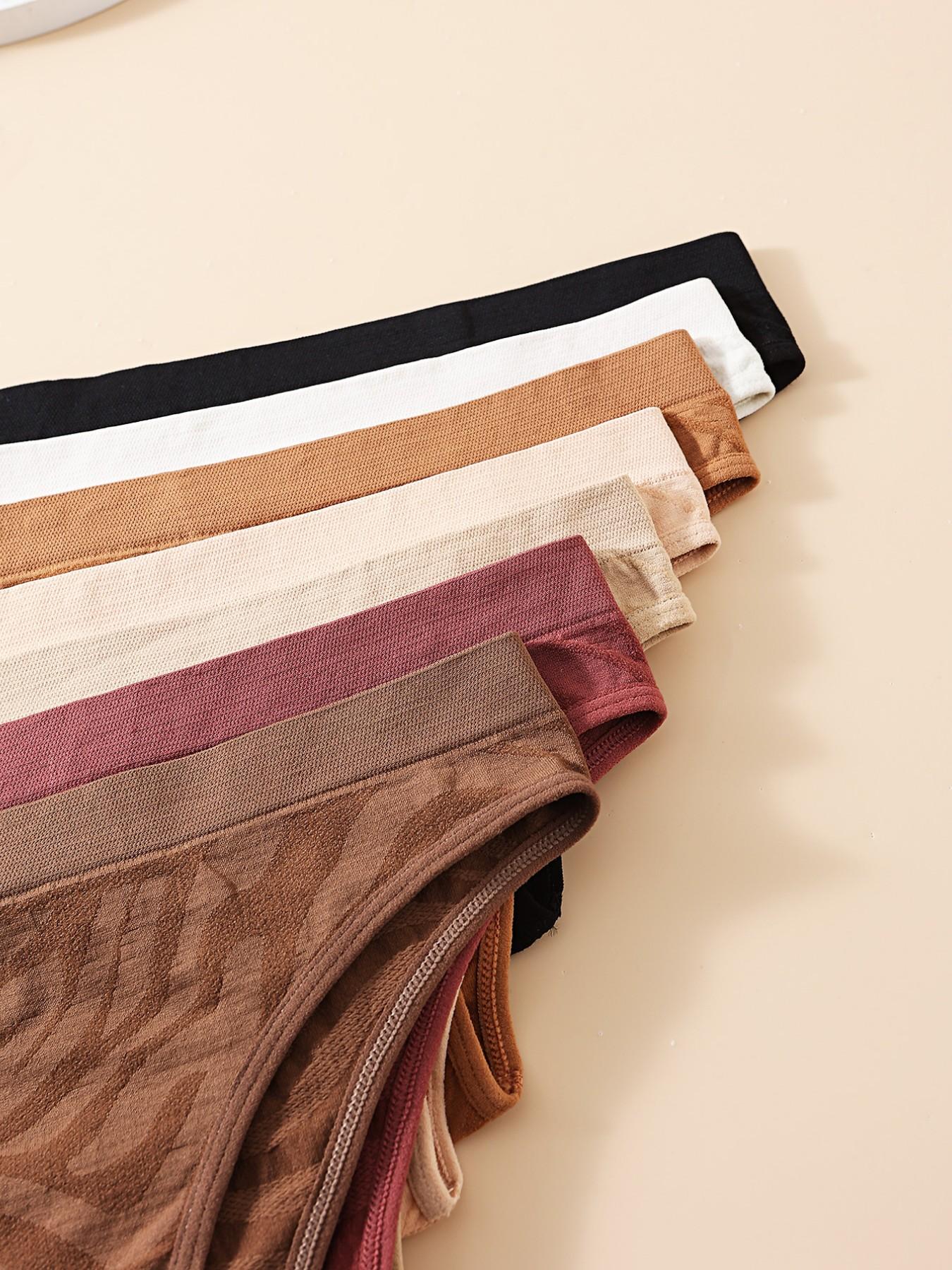 7 Pack Women's Mid-Rise Jacquard Underwear, Assorted Colors High Cut Breathable Briefs