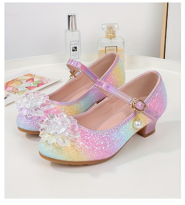 Princess Elsa Themed Girls Crystal Flat Shoes Spring Autumn 2026 New High Heeled Performance Shoes for Little Girls