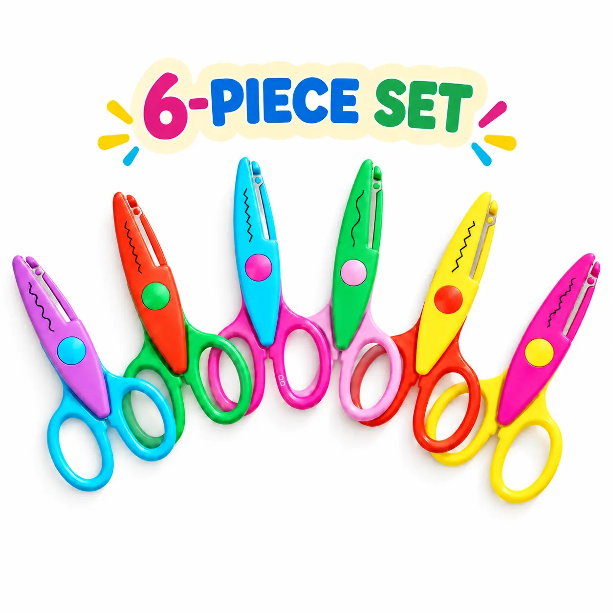 6PCS Decorative Edge Craft Scissors Set, Colorful Paper Cutters with Assorted Zigzag, Wave and Scalloped Patterns for Scrapbooking, Card Making, School Projects and DIY Crafts