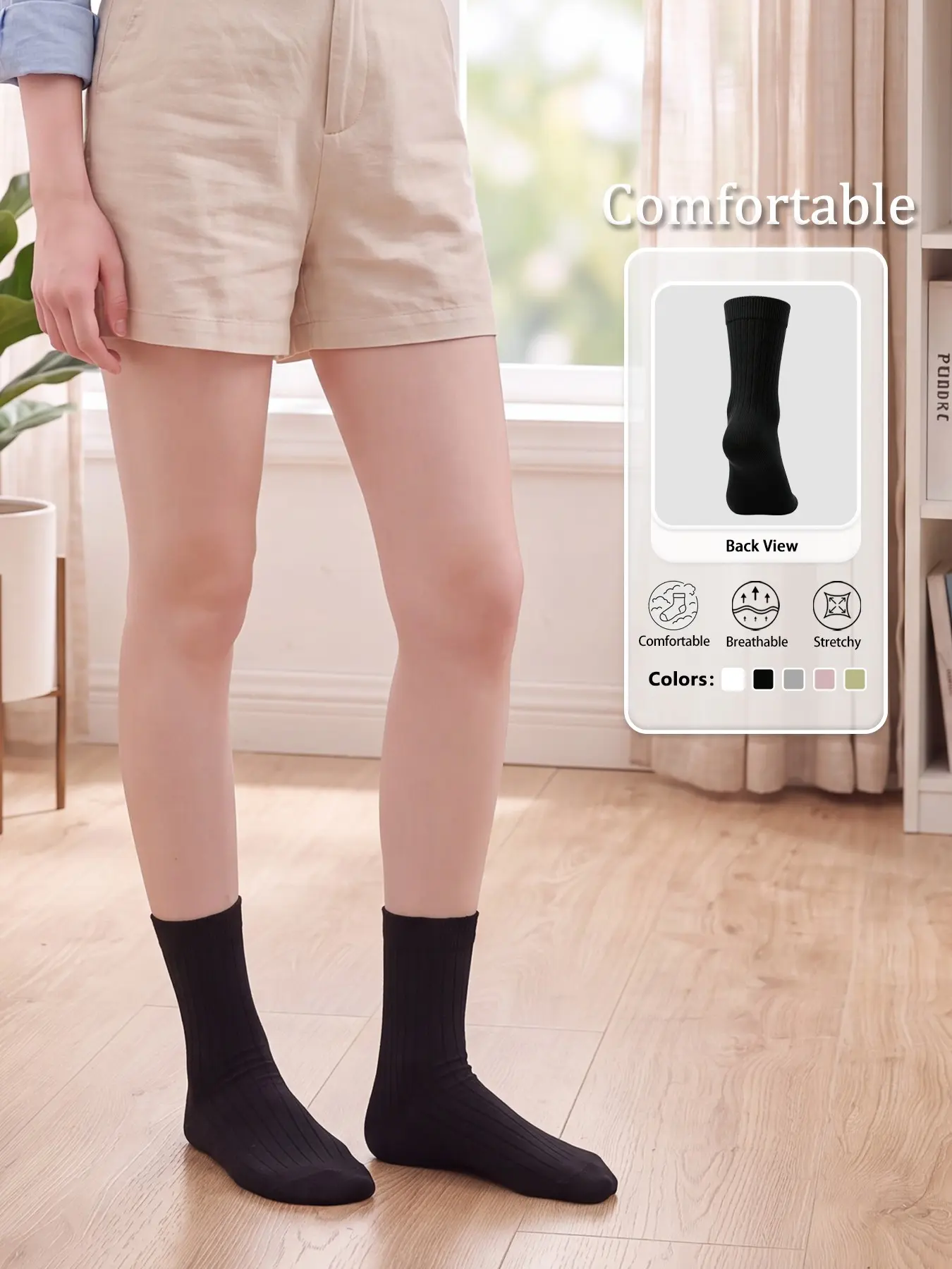 【3 pairs】Womens Mid Calf Ramie Socks Breathable Seamless Thin Summer Basics Multipack Socks
