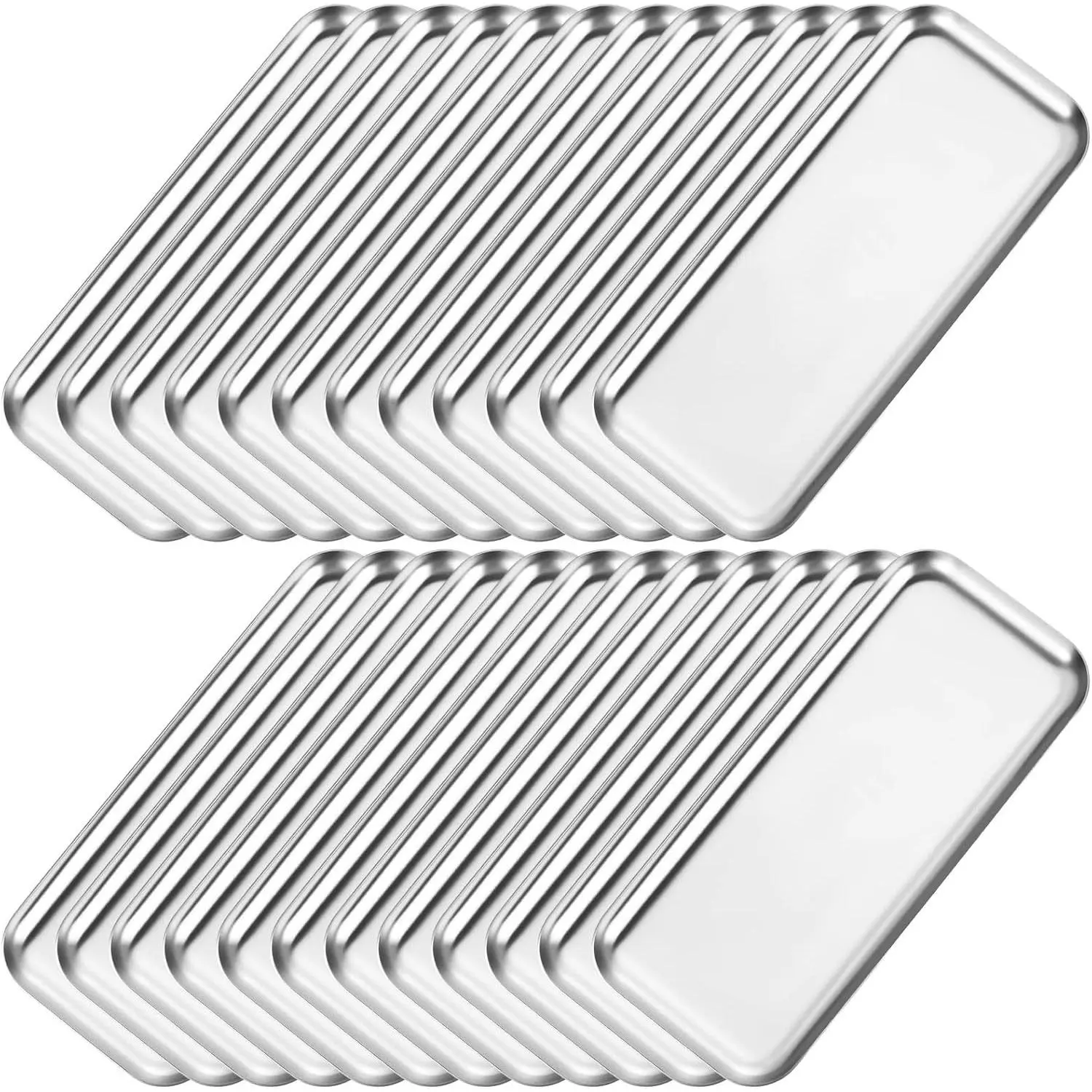 24 Pcs 8.66 x 3.82 inches Small Silver Tray Bulk, Stainless Steel Rectangle Serving Trays Trinket Decorative Bathroom Tray for Vanity Jewelry Makeup Towel Dish Plate Tea Fruit Storage Platter