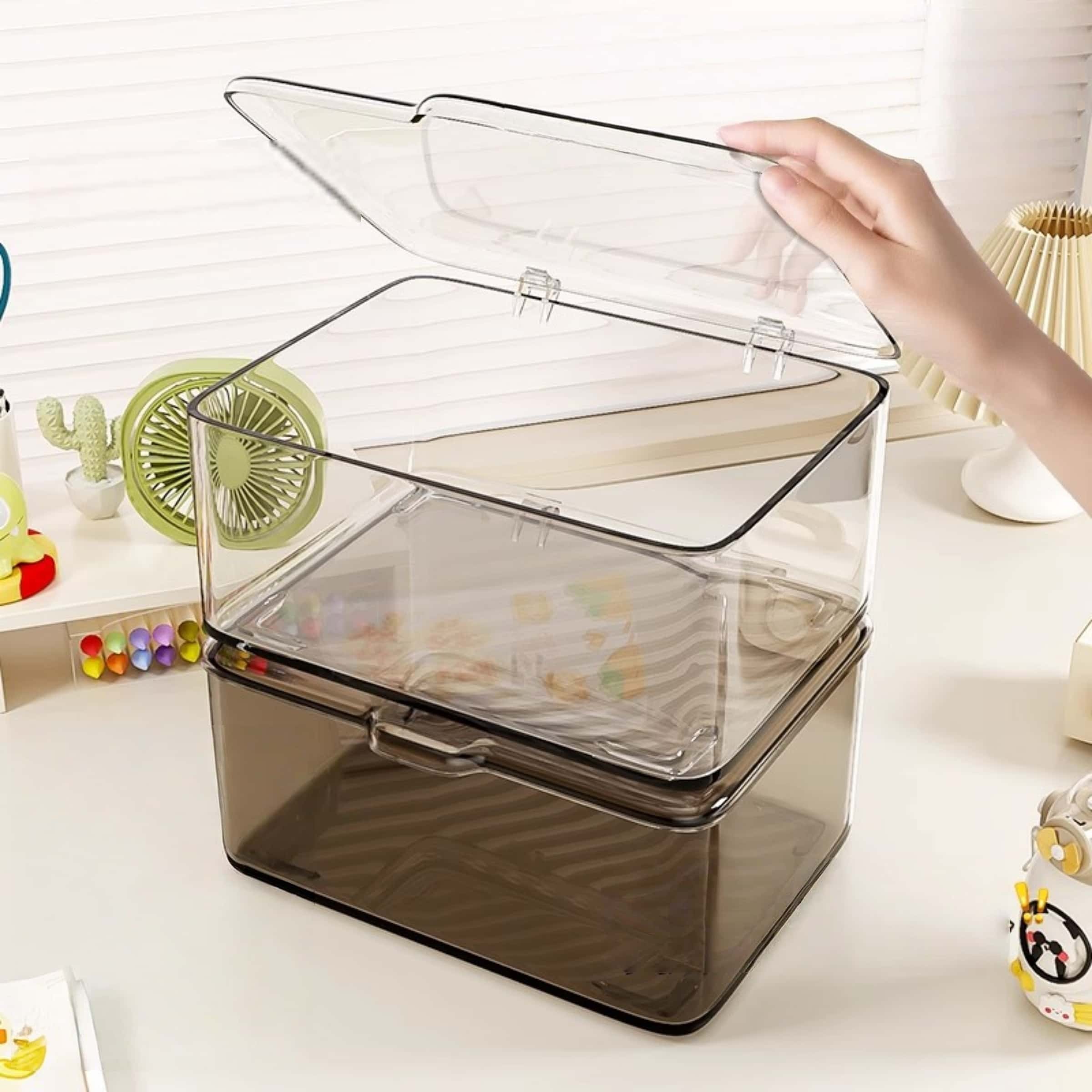 Two-Pack Transparent Plastic Storage Boxes with Lids, Stackable Food Storage Containers, Large Capacity for Kitchen, Fridge, Medicine Cabinet