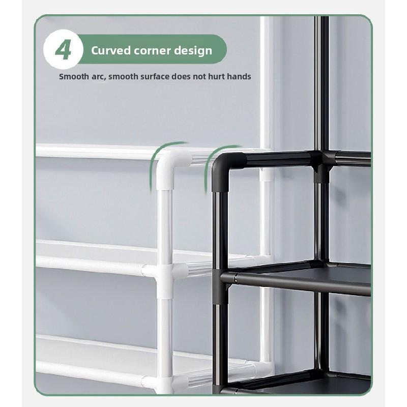 5-Tier Durable Rectangle Metal Fabric Shoe Rack Organizer - Hangable Vertical Rack with Movable Hooks, Stackable Single Unit for Entrance Hall, Balcony, Closet Storage, House Organizers