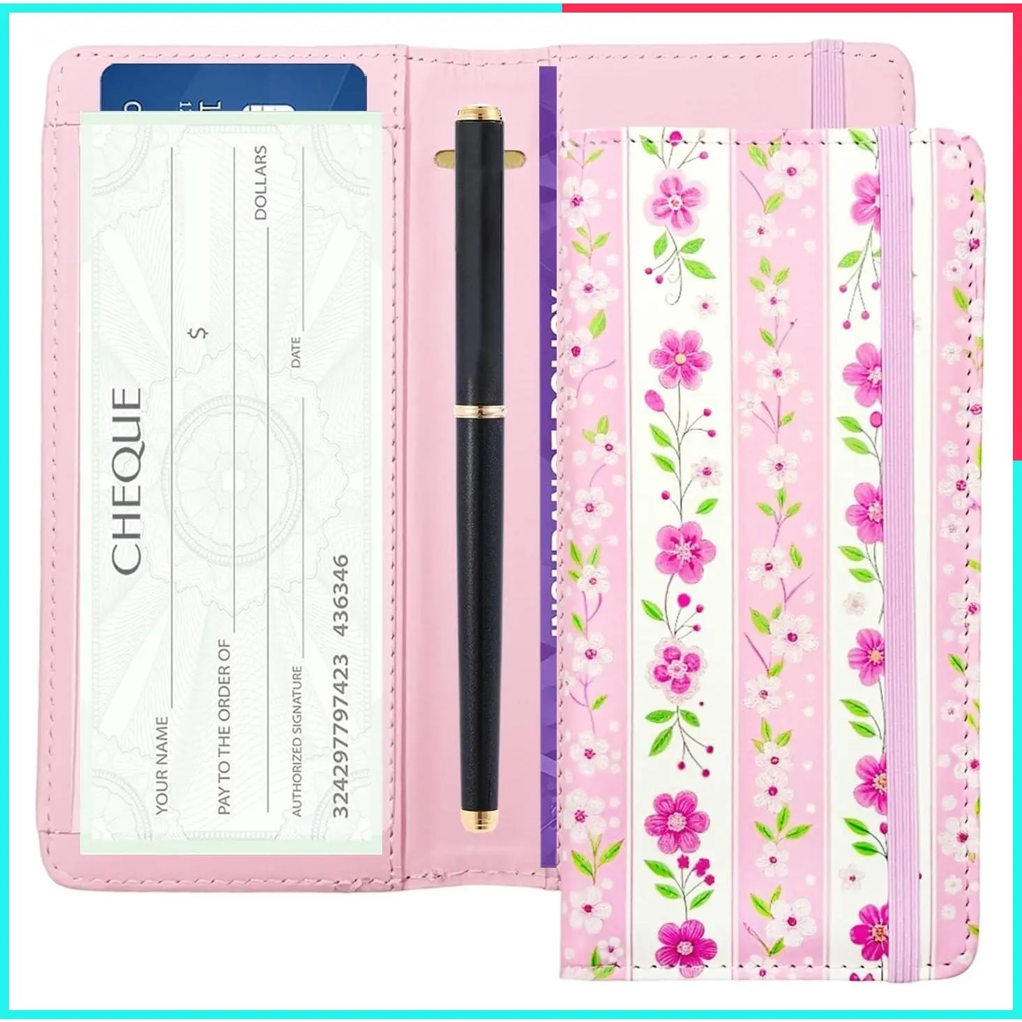 RFID Blocking Checkbook Cover - Stylish, Lightweight, Slim & Durable Multi-Functional Checkbook Holder for Personal and Business Checks, Floral 2