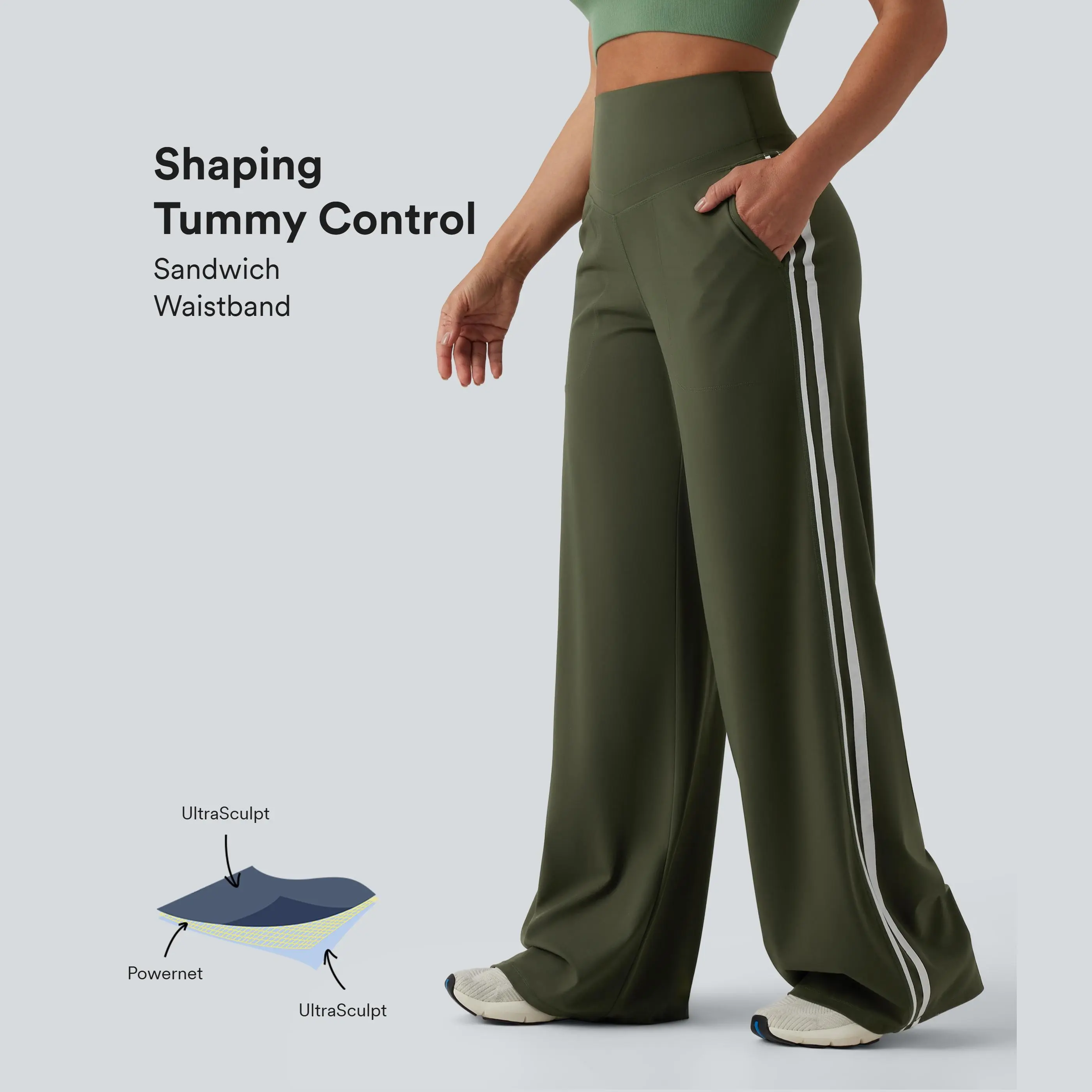 【Creator’s Pick】Halara UltraSculpt High Waisted Tummy Control Color Block Stripes Yoga Baggy Pants with Pockets
