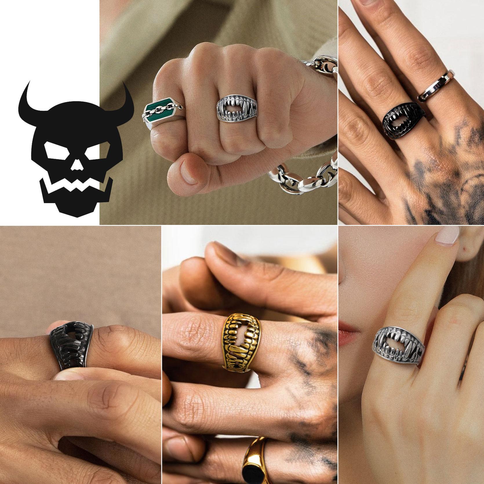 FaithHeart Skull Teeth Ring for Men Women Stainless Steel Biker Ring