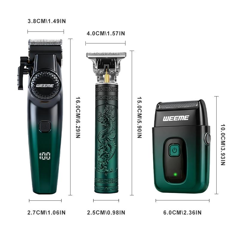 Weeme Men's Electric Hair Trimmer Set, Barber Hair Clippers, 3-Piece Beard Trimmer Kit, USB Charging, T-Shape Blade, Razor, Nose Hair Trimmer, Holiday Gift