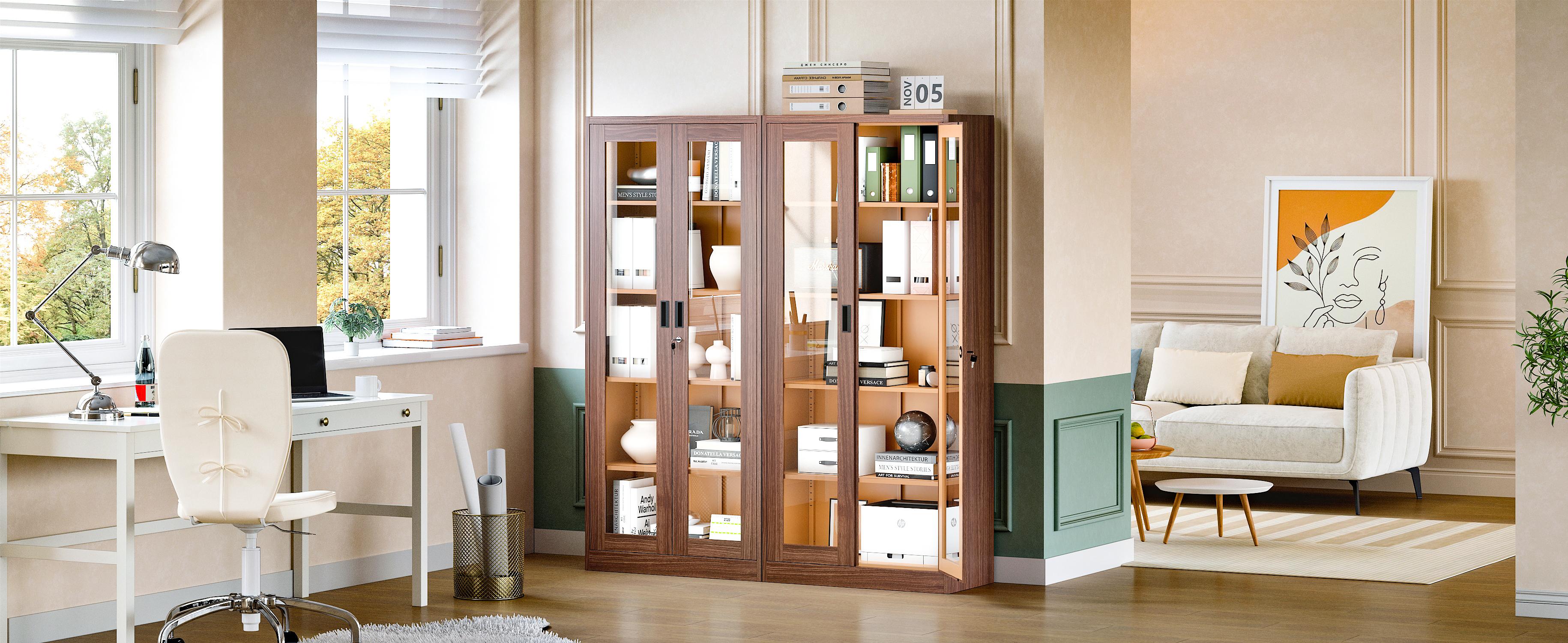 Letaya 71" Storage Cabinet, Display Cabinet with 4 Adjustable Shelves, Lockable Bookshelf Bookcase with Glass Door for Home, Office, Pantry, Kitchen,