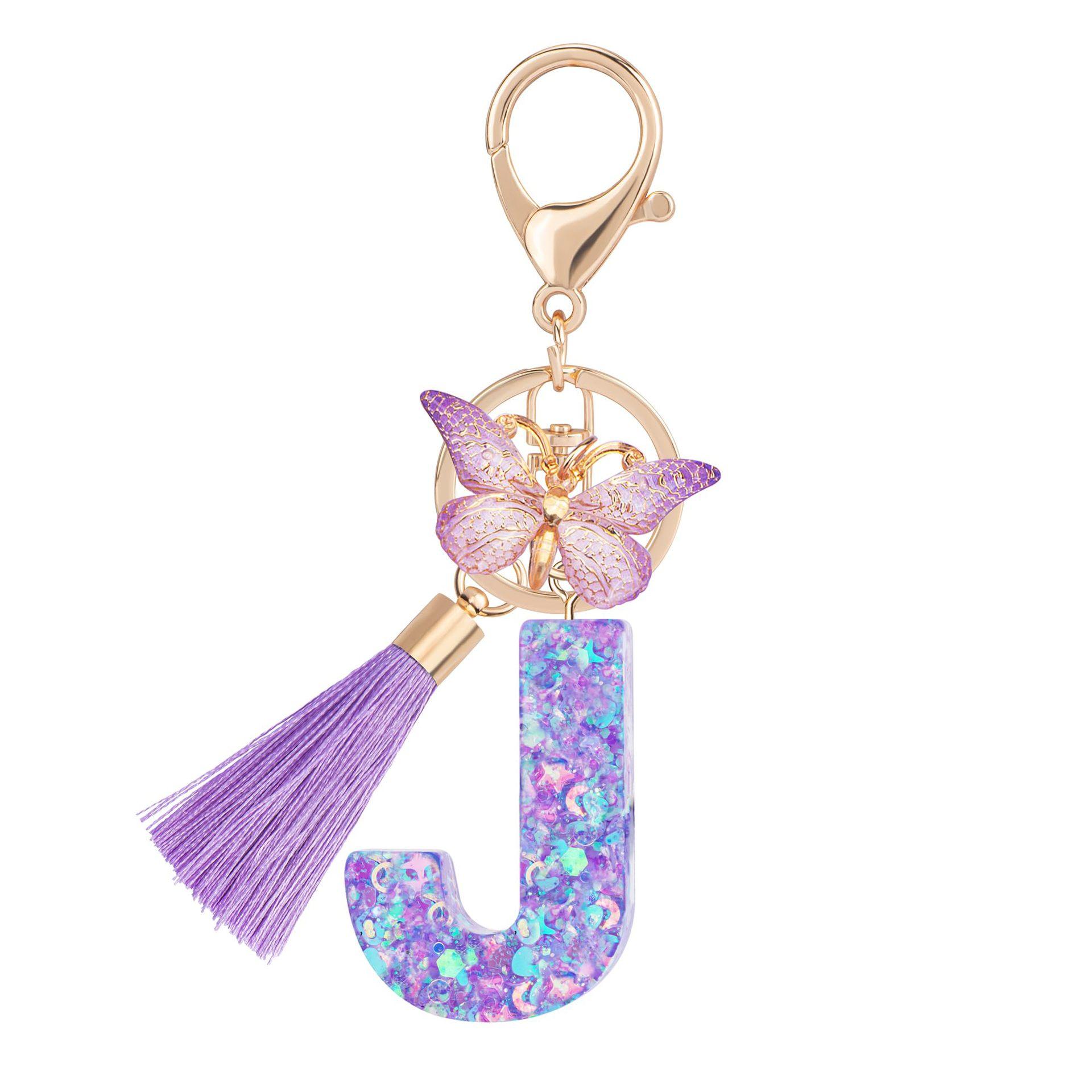 1pc / Initial Letter Keychain Butterfly Key rings Chain Pendant Cute Animal Key Ring Purse Bag Backpack Car Pendant Charm Earbud Case Accessory Women Gift