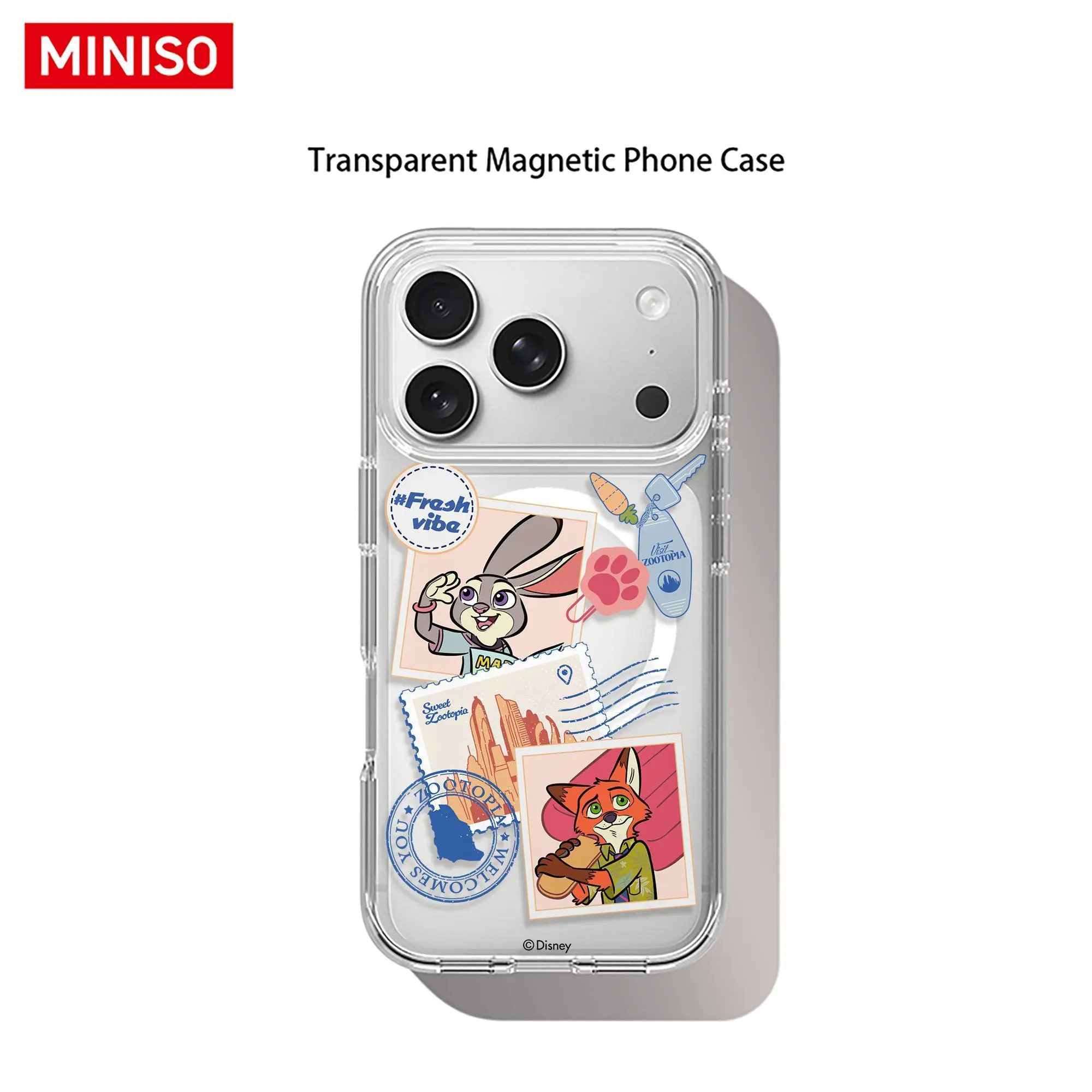 Disney Zootopia Judy & Nick Stamp Pattern Transparent Magnetic Snap Shockproof Phone Case, Protective Shell Drop Proof Cover Cover Protector for iPhone 17 Pro Max/17 Pro/17 Air/17/16/15/14/13/12/11 Series Shockproof Phone Accessory
