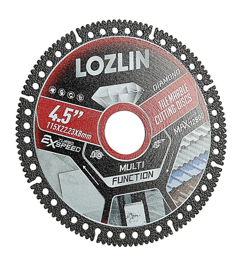 LOZLIN 3PCS 4.5" Multi-functional Diamond Tile Cutting Blades - Ultra-Thin Dry Cutting Dics for Marble, Tile, Ceramic, Metal  - Angle Grinder Saw Blades