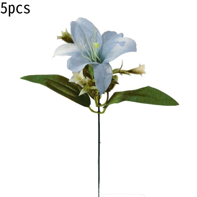 5-Piece Artificial Lily and Star Gazer Bouquet, Plastic Floral Arrangement, Decorative Handheld Flower Bundle, Realistic Fake Flowers