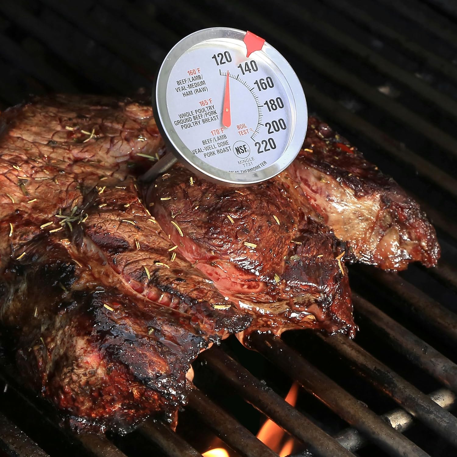 Stainless Steel Oven Safe Meat Thermometer, Extra Large 2.5-inches Dial, Temperature Labeled for Beef, Poultry, Pork, and Veal, Kitchen Cooking Accessories, Kitchen Tools