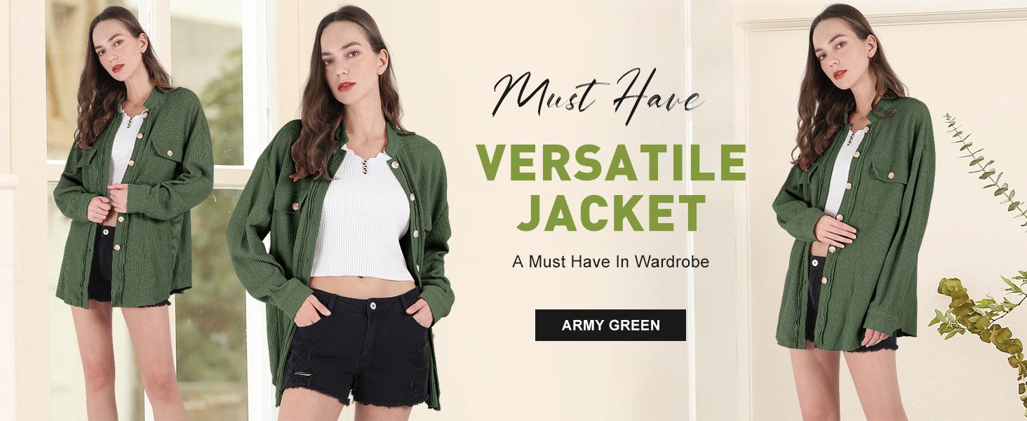 CHOUYATOU Women's Loose Fit Batwing Sleeve Waffle Knit Button Down Shirt Shacket Tops for Spring Fall Winter Casual Chic Office Wear SpringStatements