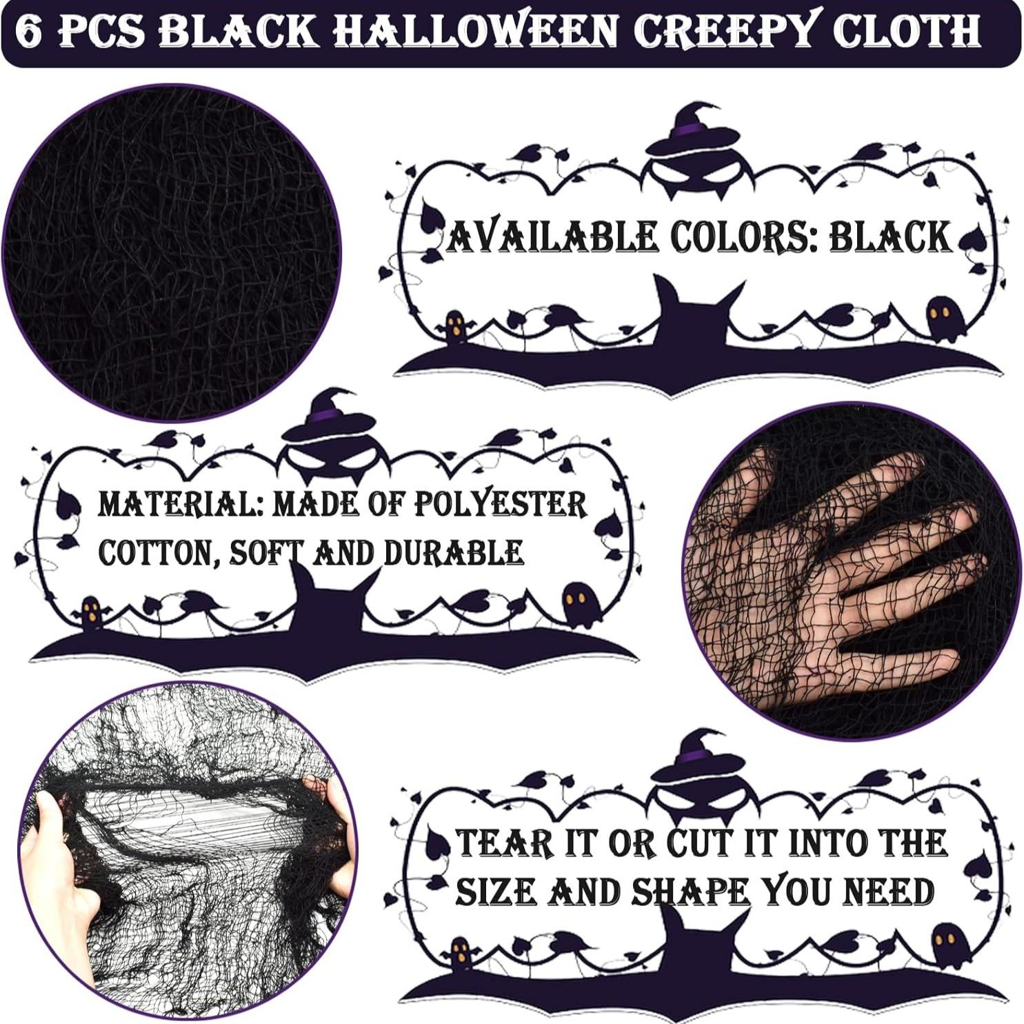 30x72-Inch Spooky Halloween Fabric, Eerie Gauze for Party Decorations, Packs of 2 or 4 with 40 or 80 Spiders, Easy to Use