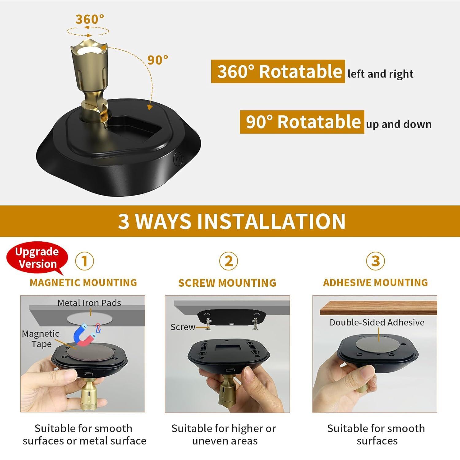 LED Wireless Spotlight with Remote Control, Rechargeable Indoor Light, Adjustable Color Temperature, Timer, Suitable for Cabinets and Wall Lights, LED Mood Light