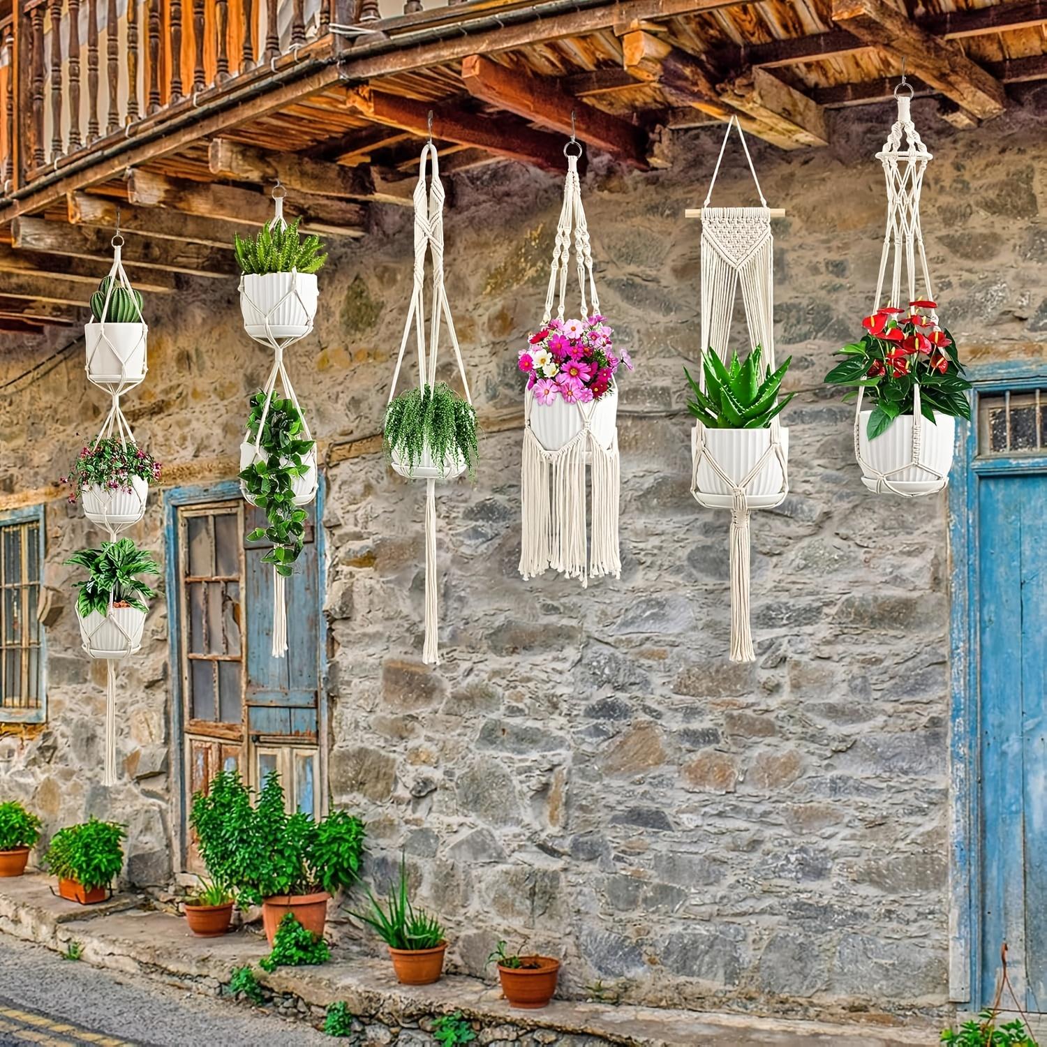 6-Pack Handmade Woven Plant Pot Hangers, Indoor And Outdoor Flower Pot Hanging Baskets, Handmade Woven Plant Hanging Stands, Suitable For Bohemian Home, Patio, And Garden Decoration (Plants And Flower Pots Not Included)