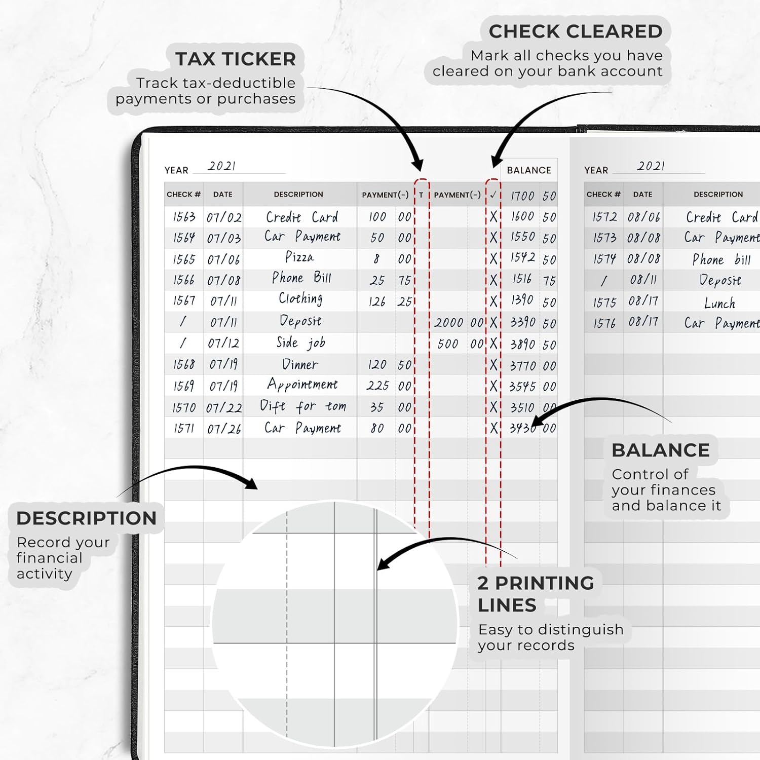 Check Registers for Personal Checkbook A5, 5.8" x 8.3" | Register for Personal or Business, Hardcover Registers Log to Track Payments, Deposits & Finances Transaction Black