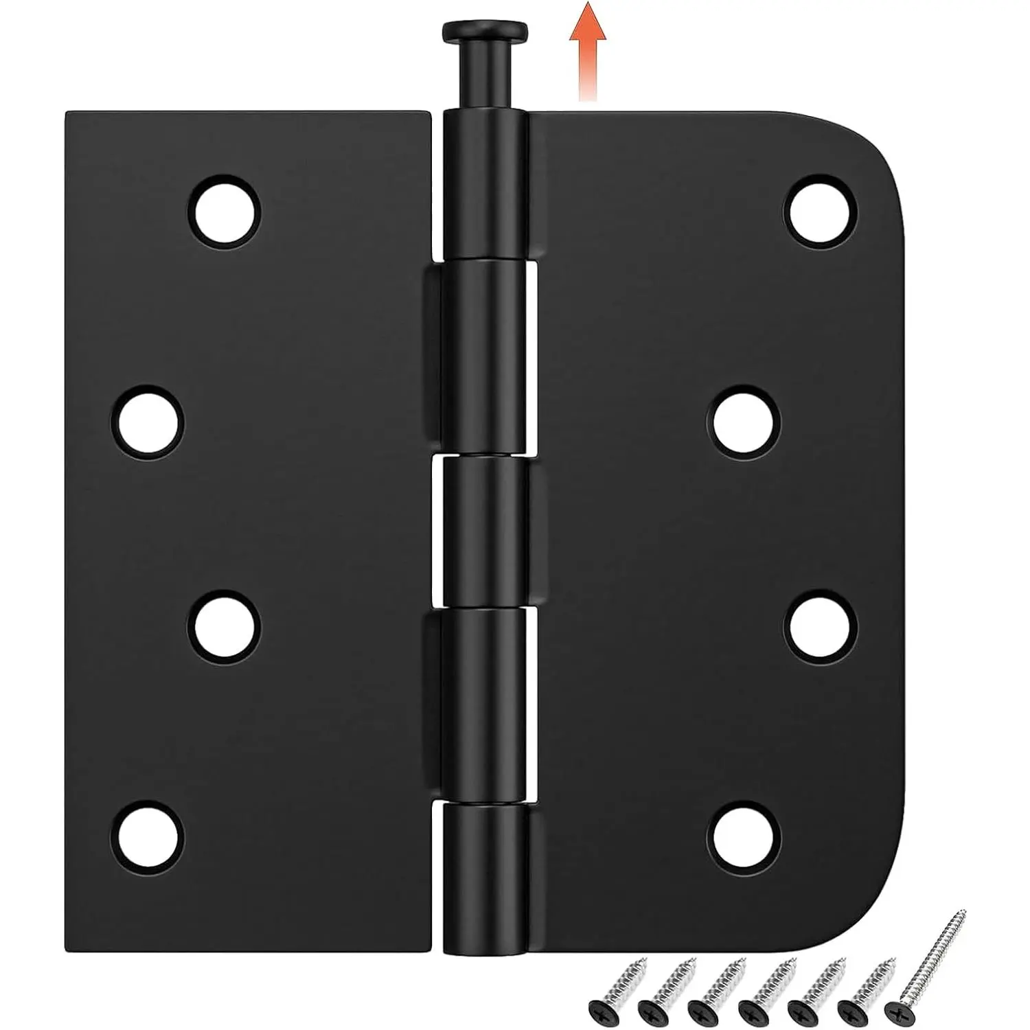 3 Pack 4 Inch Black Exterior Door Hinges with Square & 5/8" Radius, Removable Pin,  for Heavy-Duty Front &  Door, Antirust & No Squeaks