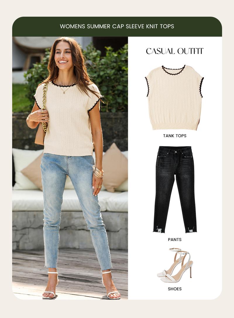 EVALESS Women's Cap Sleeve Knitwear Sweater Vest Crewneck Sleeveless Lightweight Loose Spring Fall Tops Comfortable Basic Solid Pullover Tank Top 2026 Womenswear Outfits