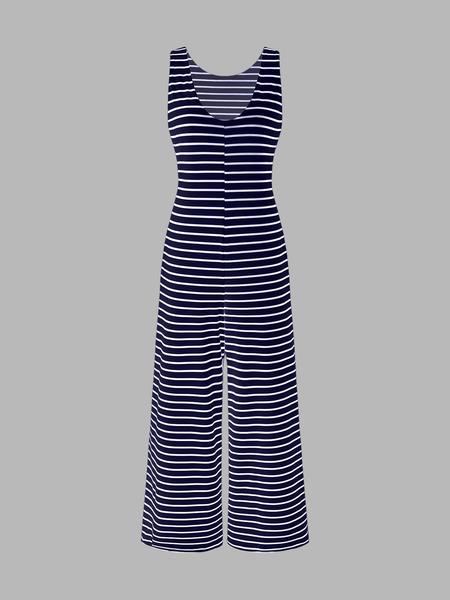Women's Striped Sleeveless Loose Comfortable Jumpsuit, Stylish Summer for Casual Wear, Adjustable Fit for All Body Types