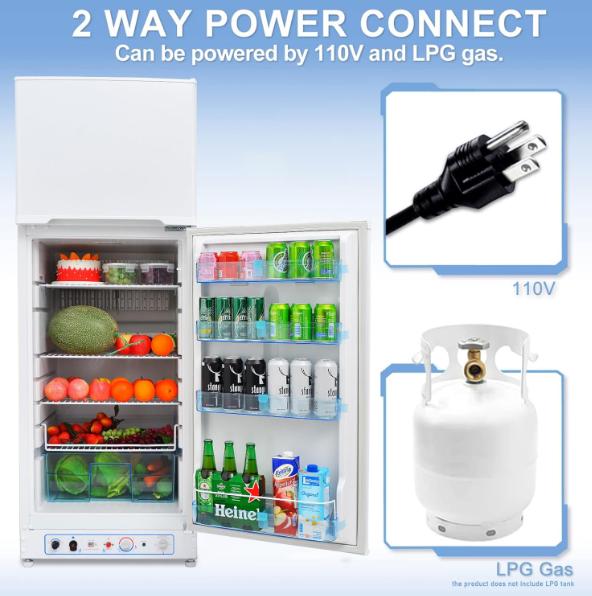 Smad 9.7 Cu.Ft Gas Propane Fridge Freezer LP Caravan Camper RV Fridge Garage AC