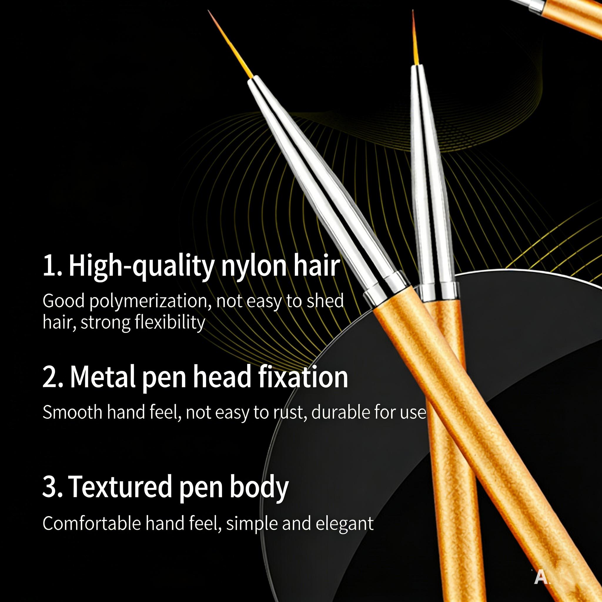 3pcs/lot Nail Brush Set with Metal Rods, Artistic Painting Pens, Line Drawing Tools, Manicure Kit for Creative Nail Designs