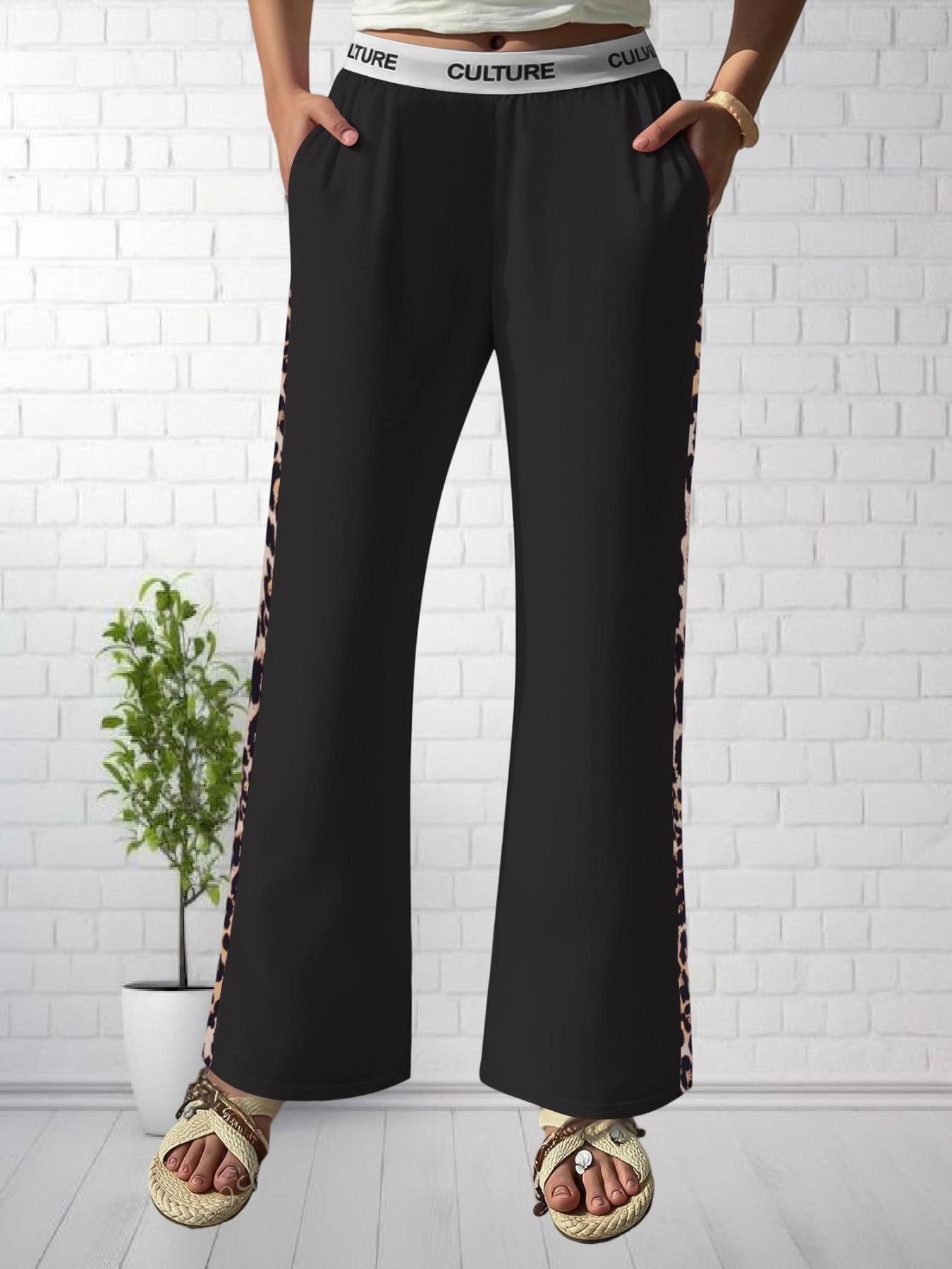 American Retro Leopard Print Straight Leg Pants, Lightweight Breathable Loose Fit, Summer Streetwear Casual Long Pants