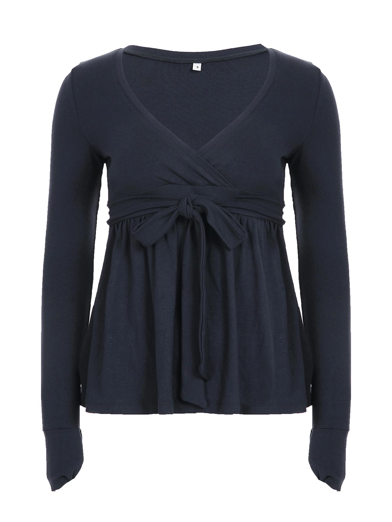 Solid Color V Neck Top, Long Sleeve, Stylish Basic Women's Casual Wear, Elegant Design for Daily Fashion, Versatile Wardrobe Essential