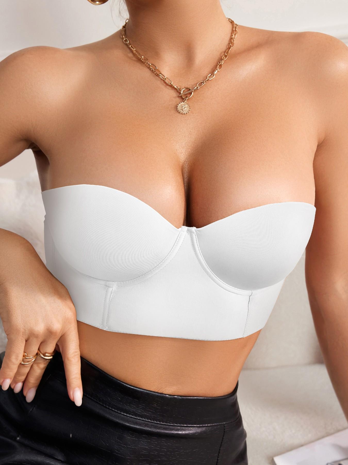 Women's Strapless Underwire Bralette, Underwire Bandeau Bra, Sexy Slim-Fitting Push-Up Tank Top, Medium Support, All Seasons Comfortable Lined Bras, Supportive Bra, Buckle