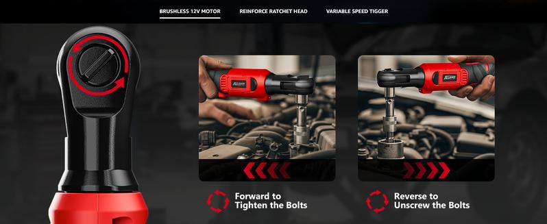 Alloyman 3/8" Cordless Ratchet Wrench Set, 60FT-LBS(80N.m) Electric Ratchet, 2 X 20V Chargeable Power Ratchet Wrench with Variable Speed, LED Light, 6 Sockets, 1/4" Adapter, 3" Extension Rod, Gifts for Perfect Christmas and New Year Idea