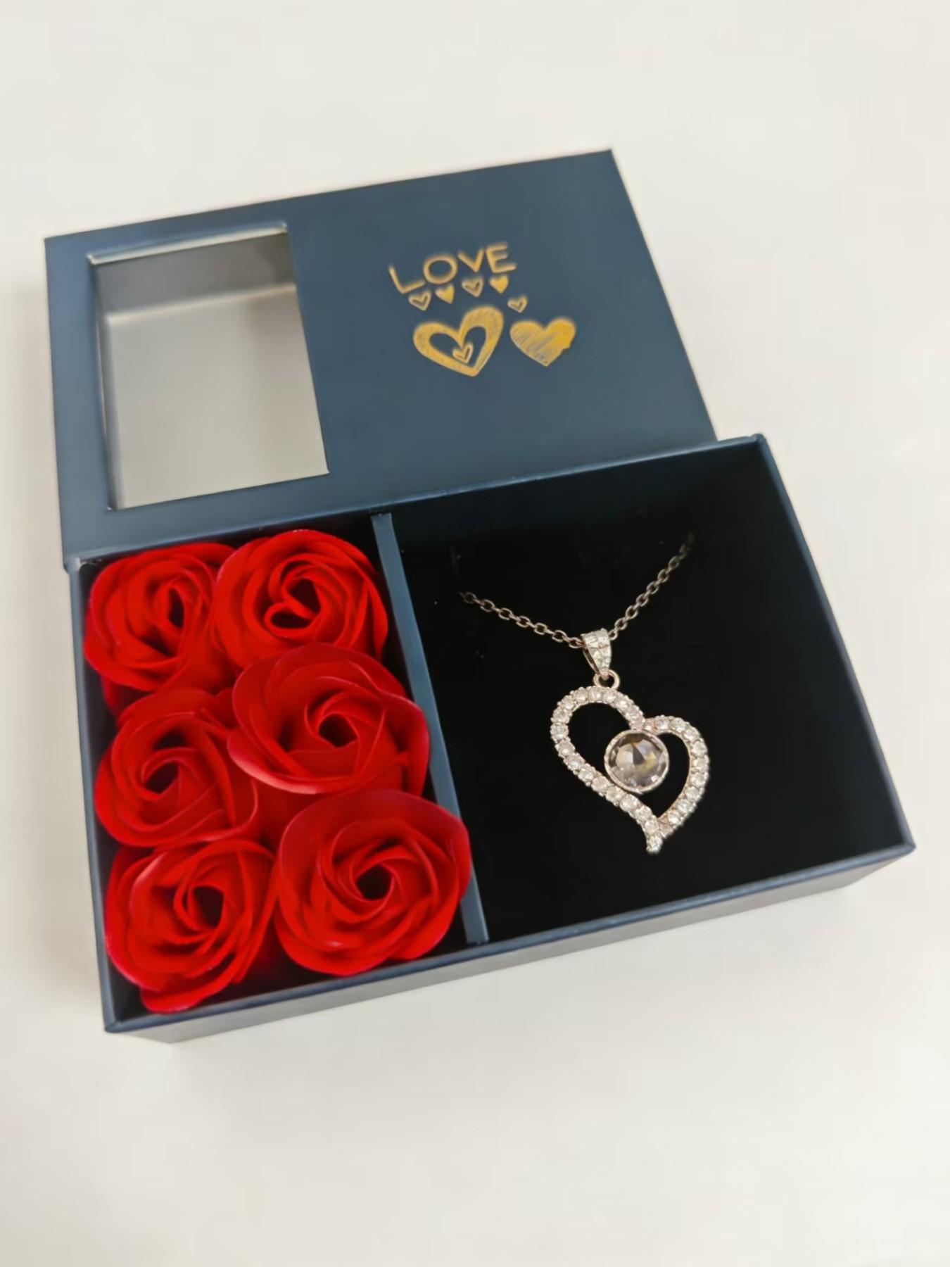 Valentine's Day Rose Gold Heart Language Necklace Gift Set, Elegant Alloy Chain, Perfect for Mom and Girlfriend, 100 Love Languages
