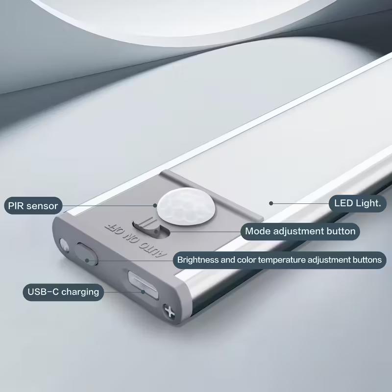 Motion Sensor Under Cabinet Lights 4 Pack, 3 Color Temperatures, Wireless USB Rechargeable, 2200mAh Battery, Magnetic Stick-On, 200 Lumens, Auto & Always-On Modes, Indoor Closet & Kitchen Lighting Dimmable Nightlight
